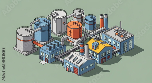Industrial Factory Buildings and Tanks.