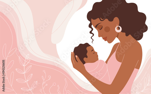 Caring mother lovingly holds her peaceful sleeping infant in a gentle embrace