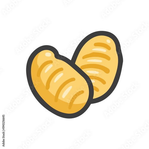 Simple flat 2D vector graphic of Gnocchi, modern icon look, displayed on a pure white background.