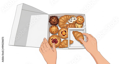 Hands holding box of pastries.