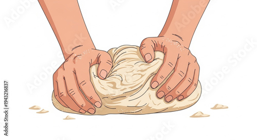 Hands kneading dough for baking bread or pizza.