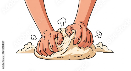 Hands Kneading Dough Illustration.