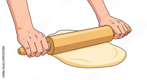 Hands Rolling Dough with Rolling Pin.