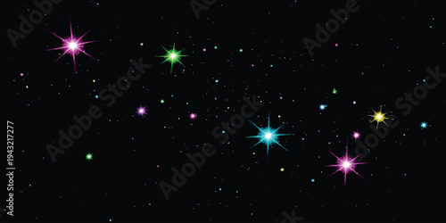 Vibrant colorful stars twinkling in the vast dark expanse of outer space at night