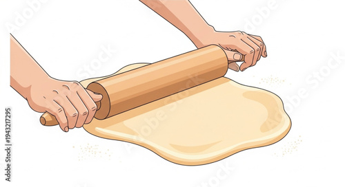 Hands Rolling Dough with Rolling Pin.