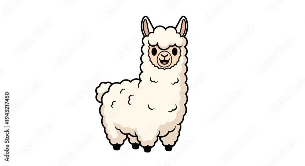 Fototapeta premium Cute cartoon llama standing alone.