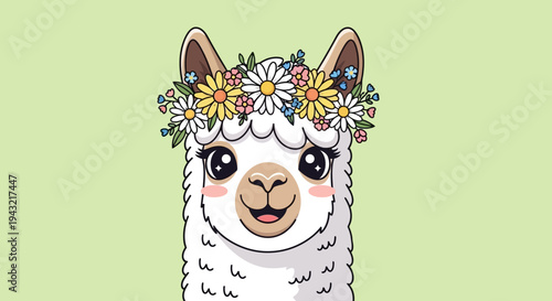 A cartoon llama wearing a floral crown.
