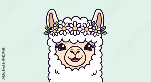 Cute cartoon llama with flower crown.