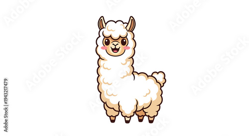 Cute cartoon llama standing alone.