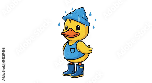 Cute cartoon duck in rain gear.