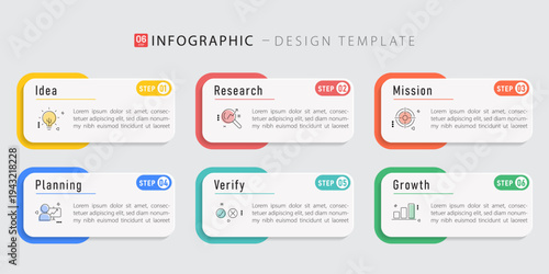Infographic template. 6 Step timeline journey, Flat simple infographics design template. presentation graph. Business concept with numbers 6 options or steps vector illustration.