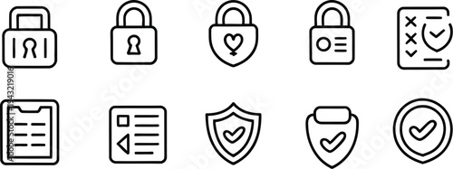 Security icon set with padlocks and shields in line style