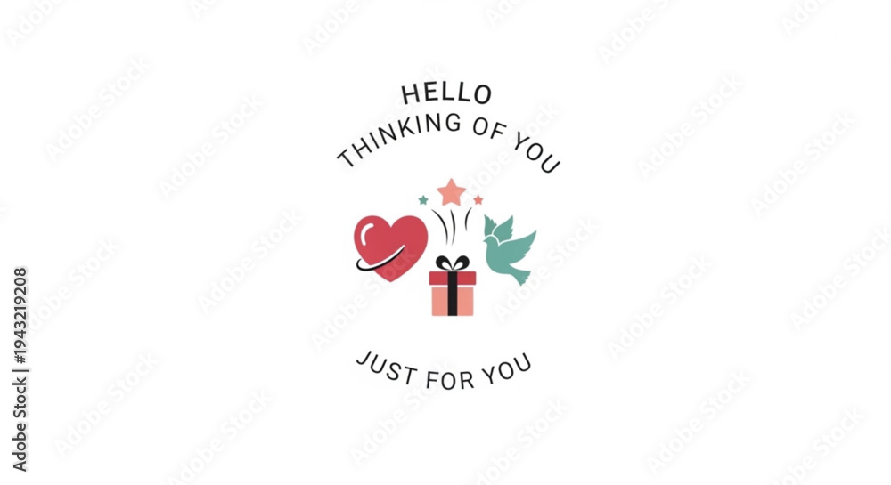 Obraz premium Heartfelt gift illustration with bird star and present hello thinking of you message