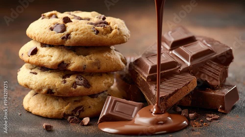 Chocolate chip cookies chocolate drizzle dessert