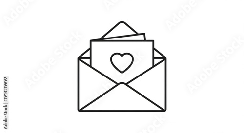 Open envelope with heart shaped letter inside symbolizing love and affection in communication