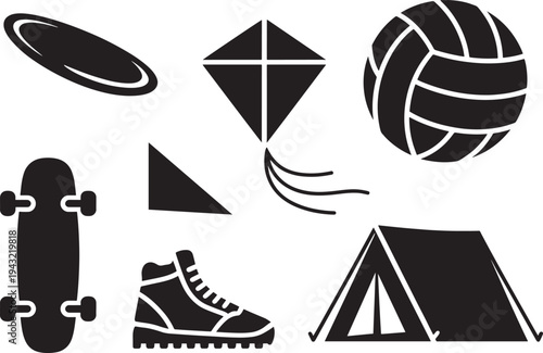 Summer fun silhouette icons isolated on transparent background