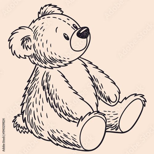 Vector illustration of cute hand drawn sketch of a sitting teddy bear plush toy illustration