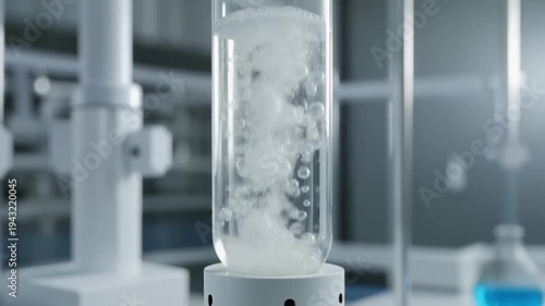 Laboratory equipment with white substance.