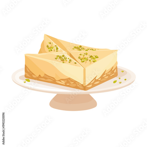 Baklava Cheesecake in a clean 2D flat vector icon style, minimal and simple, set on a plain white background.