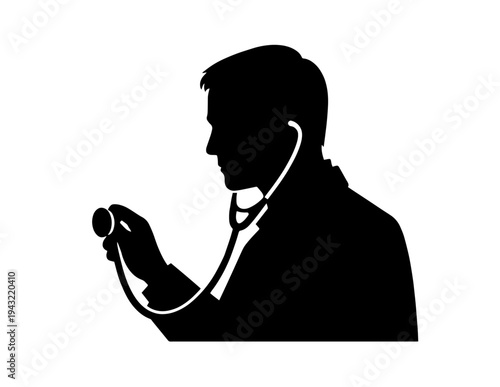 Professional Male Doctor Silhouette Holding Stethoscope Vector Illustration for Medical Healthcare Design and Clinic Branding