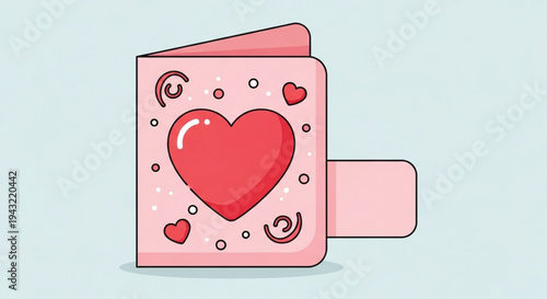 Pink wallet with a large red heart and smaller hearts on a light blue background symbolizing love and affection in a playful cartoon style