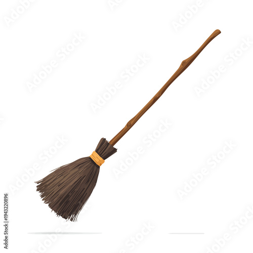 Flat 2D vector illustration of Witch Broomstick, simple icon style on a clean white background.