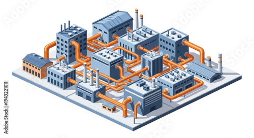 Industrial Facility 3D Model Illustration.