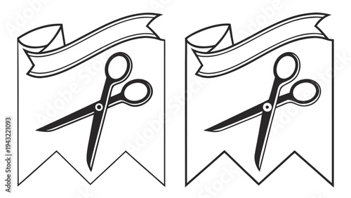Vector illustration of pair of black scissors on white banners illustration