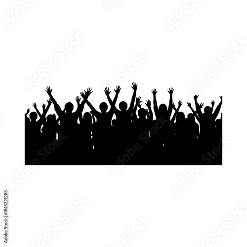Silhouetted Crowd Raising Hands in Unison.
