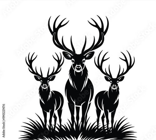Majestic Deer Vector Illustration with Tribal Style Antlers in Black and White