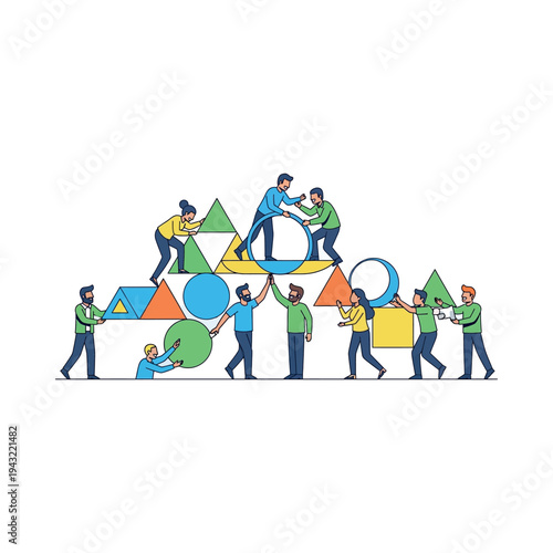 Teamwork Building Geometric Shapes Together Successfully.