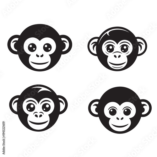Photography Minimal Cute monkey face Icon Silhouette Vector Illustration