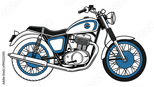 Vector illustration of classic vintage motorcycle with blue details outline illustration