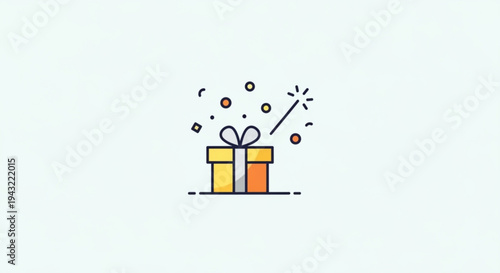 Colorful gift box with sparkler and confetti on a light background symbolizing celebration and joy