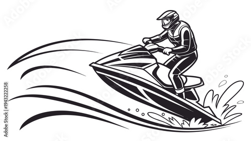 Vector illustration of dynamic jet ski rider illustration in action on water sport event