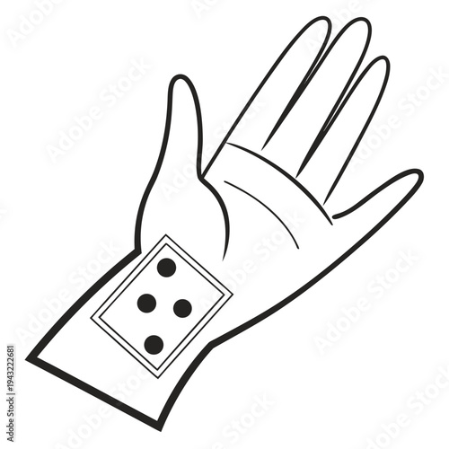 Vector illustration of hand with wearable device interface on wrist black and white line art illustration