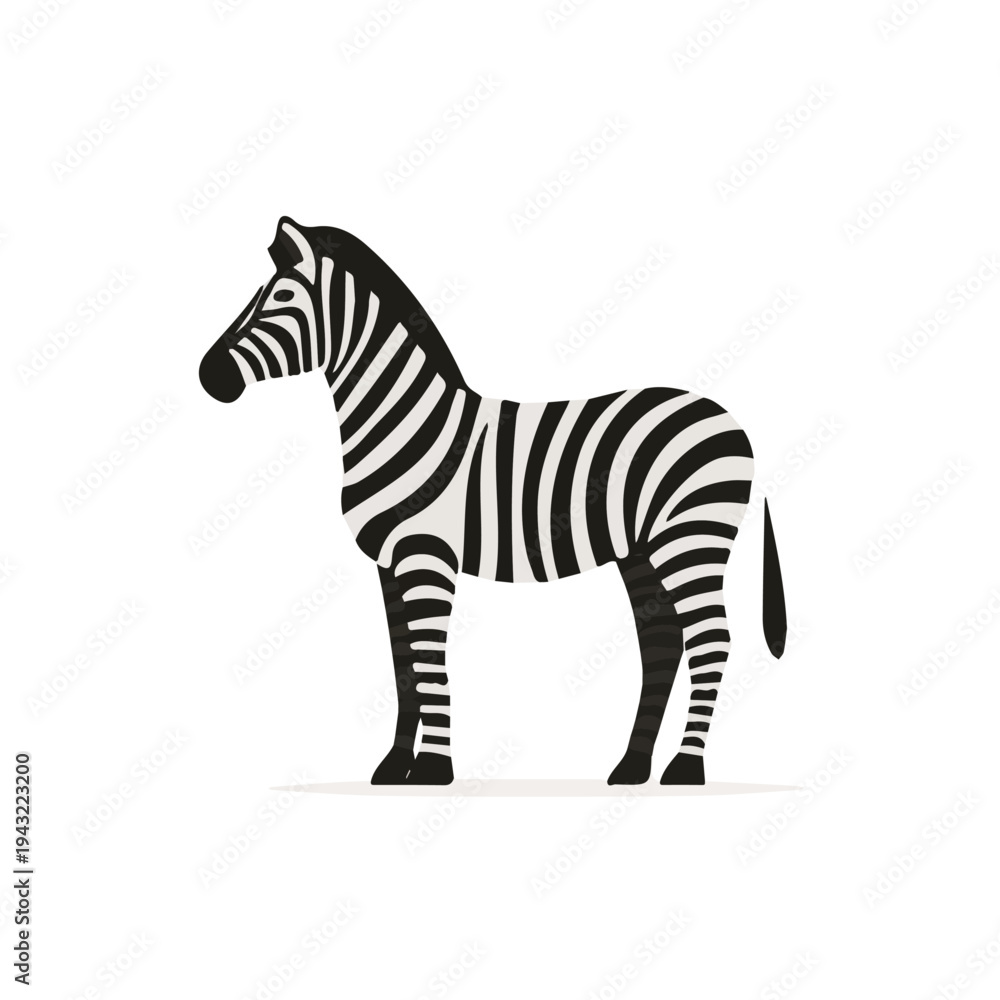 Obraz premium 2D flat vector illustration of Zebra, clean and minimal icon style, isolated on white background.