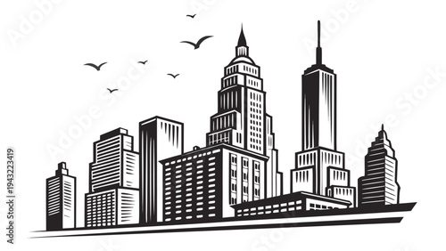 Vector illustration of new york city iconic skyline monochrome vector illustration with skyscrapers