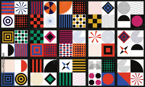 Abstract Geometric Pattern Set Vector with Modern Shapes and Vibrant Colors for Digital Backgrounds, Web Design, and Creative Projects