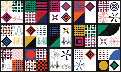 Vibrant Abstract Geometric Pattern Collection Vector with Modern Shapes and Bold Colors for Contemporary Design Backgrounds and Digital Art