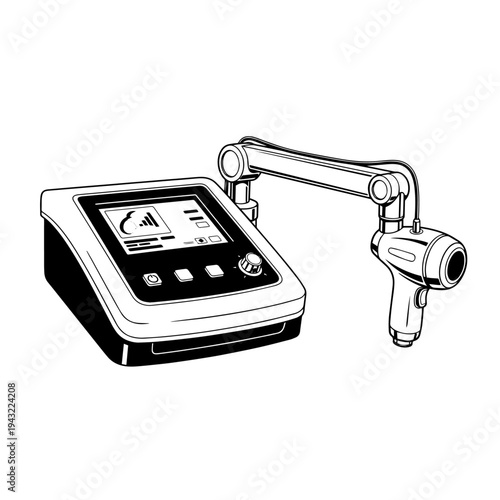 Laser Therapy Device Medical Treatment Machine Black and White Vector Icon – Laser Therapy Equipment Line Art