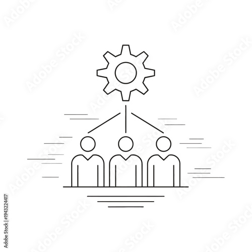 work flow icon sign vector with gear mechanism and connected process steps, representing automated workflow, system organization and efficient task operations.