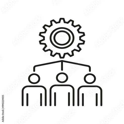 work flow icon sign vector with gear mechanism and connected process steps, representing automated workflow, system organization and efficient task operations.