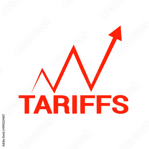 an arrow with the words tariffs in red without a background