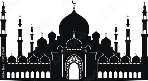 Web“Mosque silhouette illustration, Islamic architecture vector, domes and minarets design, crescent moon symbol, ornate archway artwork, cultural heritage icon”
