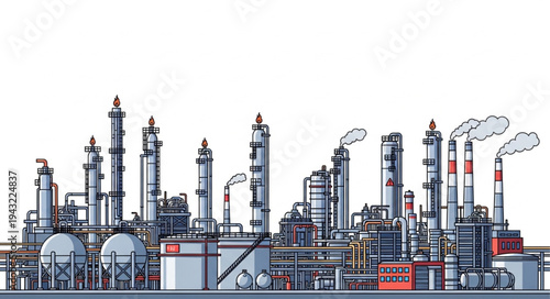 Industrial Petrochemical Refinery Complex Exterior View.