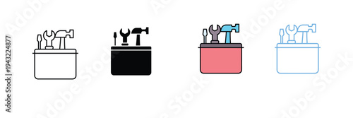 Toolbox Icon with Hammer and Wrench for Construction, Repair, and Maintenance. Symbol Vector Illustration.