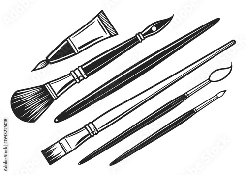 Artist paint brushes set: various shapes and sizes for painting and art