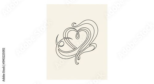 Intricate heart design with swirling lines on beige background symbolizing love and emotion in a minimalist style