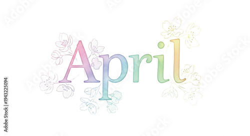 Delicate watercolor lettering spells out April with soft floral accents, evoking spring's gentle beauty.